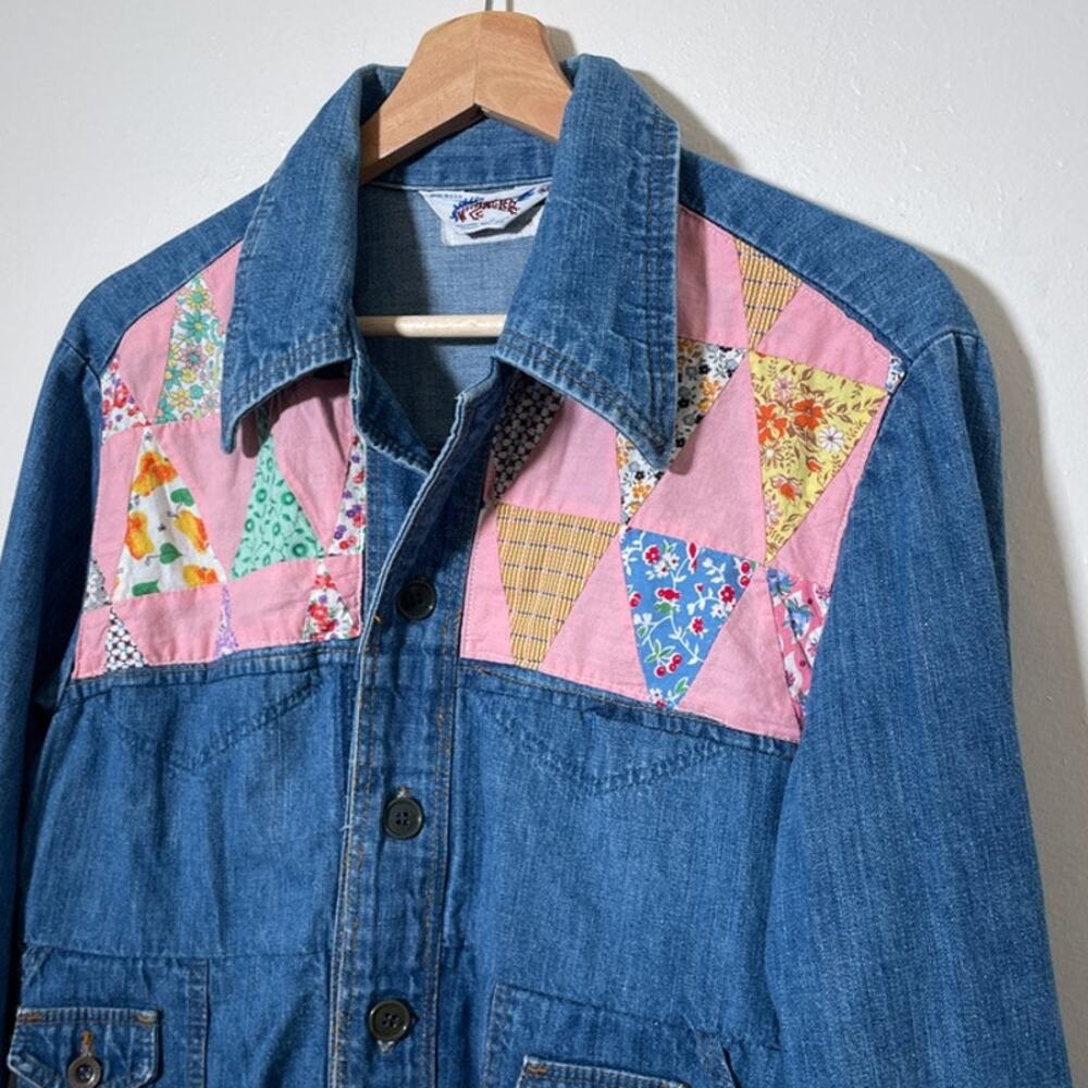 Vtg 1970's WRANGLER Blue Denim Quilt Jacket / Sz M / Button Up LUCCA MONNIE Boho - Picture 7 of 13